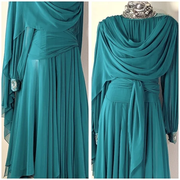 ViNTage Chiffon Fairy Whimsical "Mother of Bride" Evening Wedding Fluid Dress - Picture 3 of 16